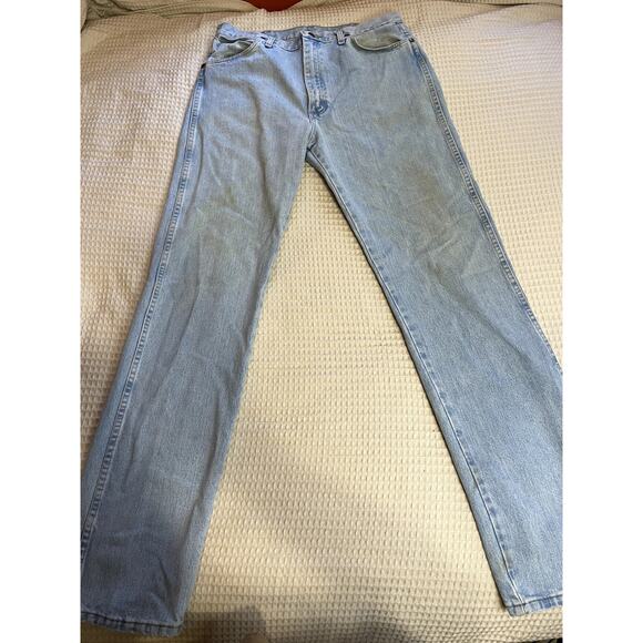 VTG Wrangler High Waisted Straight Leg Light Wash Western Wear Jeans Size 34 - Picture 10 of 11